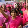 Women movement Gulabi Gang in pink sari