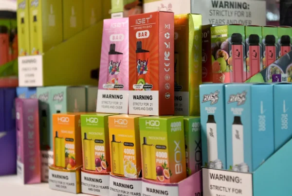 Illegal vapes are displayed during a press conference