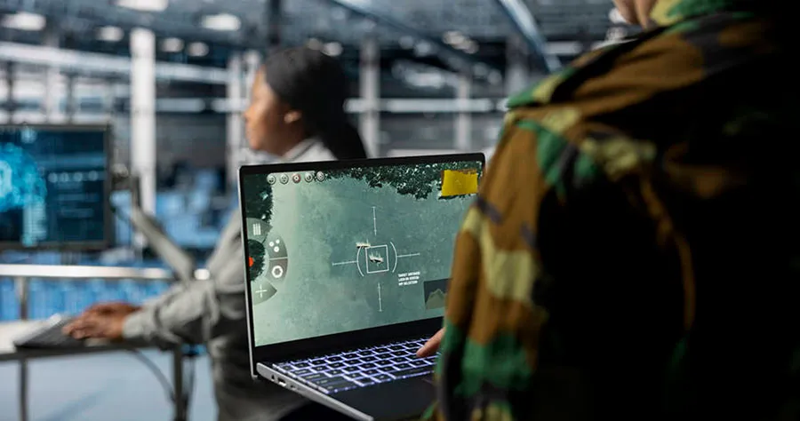 Team of military experts in data center