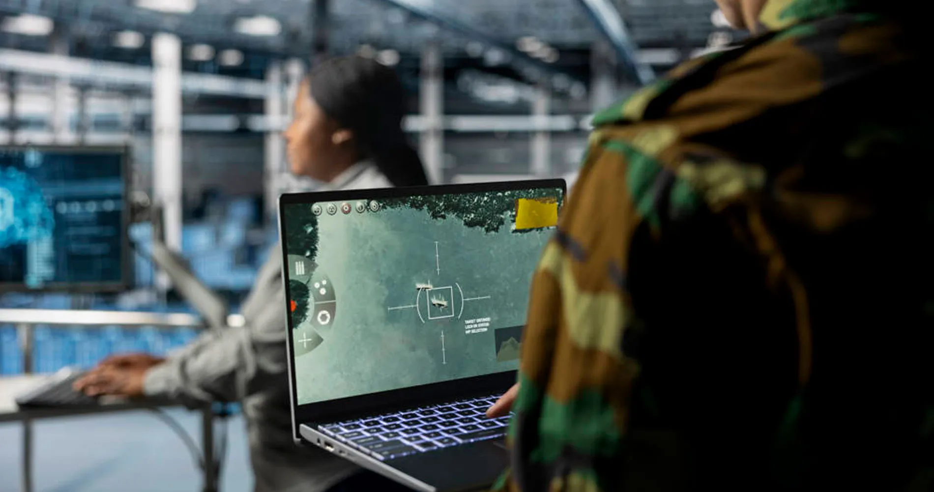 Team of military experts in data center