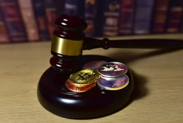 US CLARITY Act - Judge hammer and BTC gold crypto coin