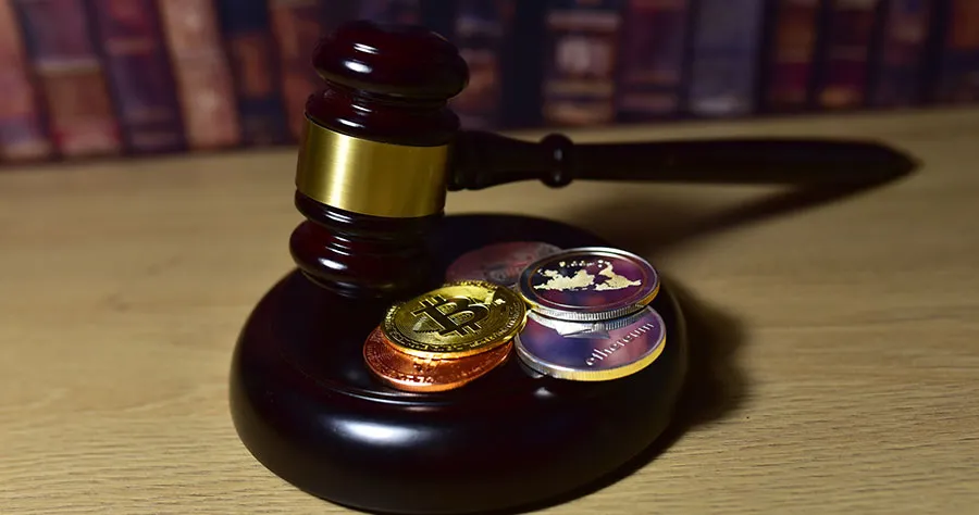 US CLARITY Act - Judge hammer and BTC gold crypto coin