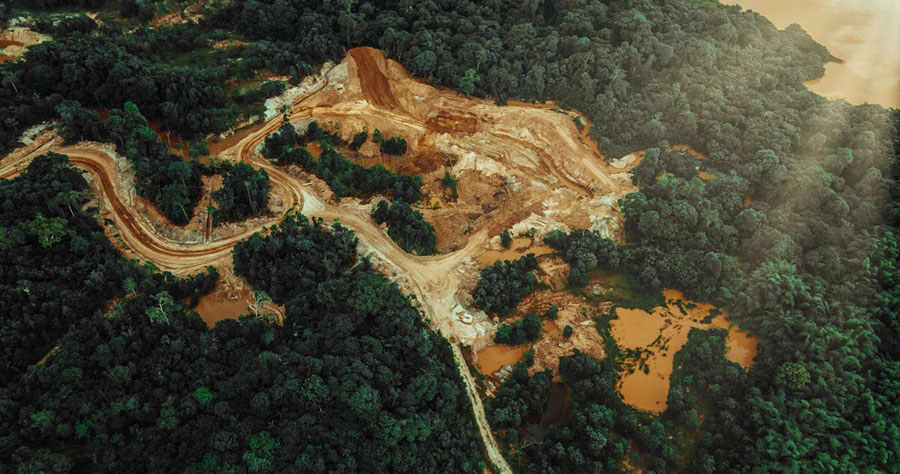 Aerial view of the Amazon rainforests deforestation